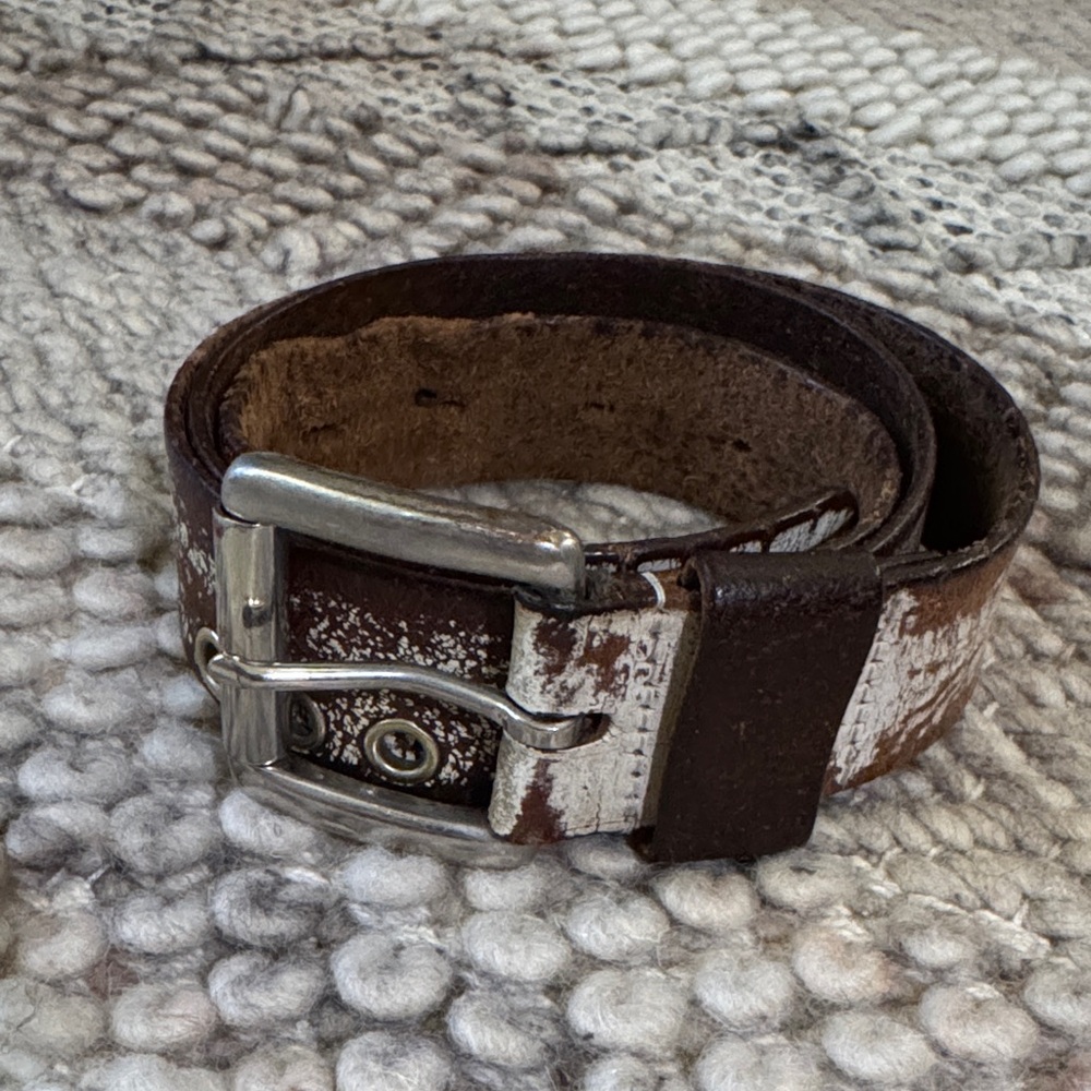 Vintage Ed Hardy Leather Belt w/ Distressed Brown Logo